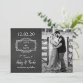 ロマンチック素朴な黒と白の写真日付を保存 セーブザデート (スタンド正面)