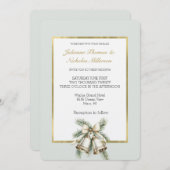 ロマンチック素朴グリーンホワイト金ゴールドベルズボー結婚ズ 招待状 (正面/裏面)