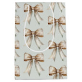 ロマンチック素朴グリーンホワイト金ゴールドボー結婚ズ ミディアムペーパーバッグ (正面)