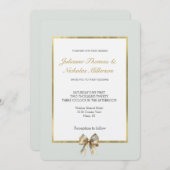 ロマンチック素朴グリーンホワイト金ゴールドボー結婚ズ 招待状 (正面/裏面)