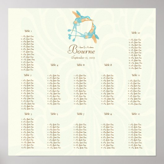 ロマンチック素朴ハミングバードキスラブバードウェディング ポスター (正面)