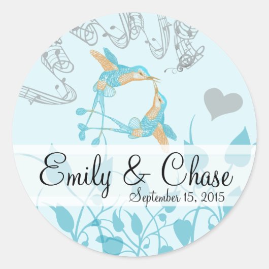 ロマンチック素朴ハミングバードキスラブバードウェディング ラウンドシール (正面)