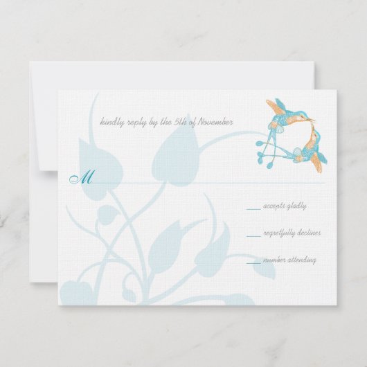 ロマンチック素朴ハミングバードキスラブバードウェディング 出欠カード (正面)