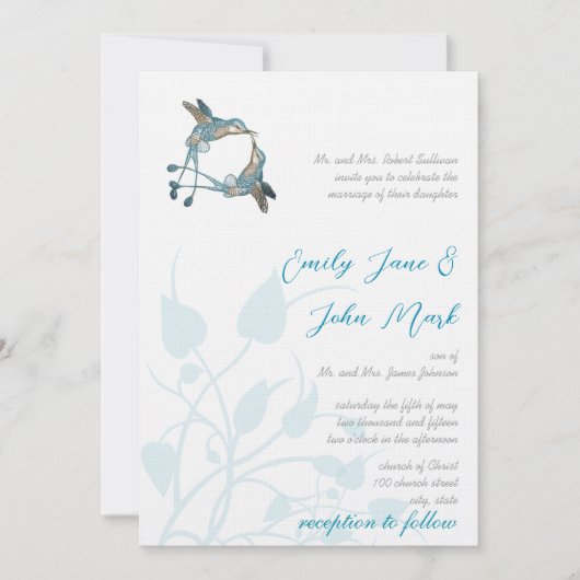 ロマンチック素朴ハミングバードキスラブバードウェディング 招待状 (正面)