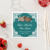 ロマンチック素朴バーラップアンドレースティール(緑がかった色)結婚ズ スタンダードカクテルナプキン (インサイチュ)