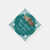 ロマンチック素朴バーラップアンドレースティール(緑がかった色)結婚ズ スタンダードカクテルナプキン (角)