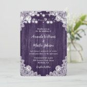 ロマンチック素朴パープルウッドレース結婚ズ 招待状 (スタンド正面)