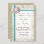 ロマンチック素朴ビーチ&パールアクア 招待状 (正面/裏面)