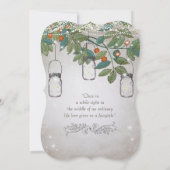 ロマンチック素朴メイソンジャーティール(緑がかった色)アクアコーラル 招待状 (裏面)