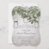 ロマンチック素朴メイソンジャーティール(緑がかった色)アクアコーラル 招待状 (正面)