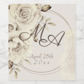 ロマンチック素朴白バラズ結婚モノグラム ワインラベル (シングルラベル)