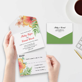 ロマンチック素朴秋フローラ結婚ズ オールインワン招待状