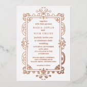 ロマンチック結婚なアールヌーボーのバラ金ゴールド箔 箔招待状 (正面)