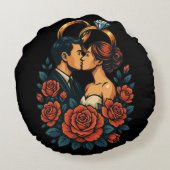 ロマンチック結婚なカップルの丸い枕 ラウンドクッション (裏面)