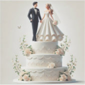 ロマンチック結婚なケーキのステッカー シール (正面)