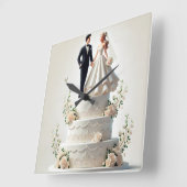 ロマンチック結婚なケーキの壁時計 スクエア壁時計 (傾斜)