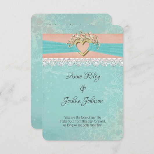 ロマンチック結婚なハートとリボン 招待状 (正面/裏面)