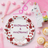 ロマンチック結婚なバラの紙プレートと名前をカスタムする ペーパープレート (パーティー)