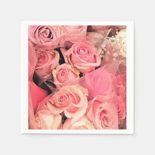 ロマンチック結婚なピンクのバラの尾骨ナプキン スタンダードカクテルナプキン (正面)