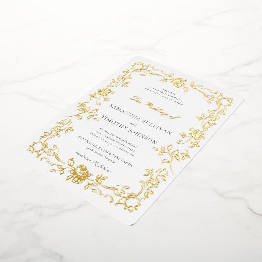 ロマンチック結婚なファインアートのヴィンテージフランスの枠 箔招待状 (回転した状態)