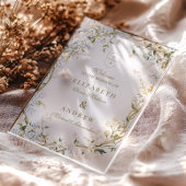 ロマンチック結婚なフローラのデザインとモノグラムクレスト アクリル招待状