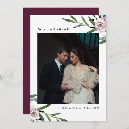ロマンチック結婚なフローラの感謝写真カード サンキューカード (正面/裏面)