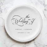 ロマンチック結婚な上品な書道 ペーパープレート<br><div class="desc">白とシンプル黒の結婚紙プレートの機能エレガント、あなたの名渦巻形の前とロマンチックな書道のレタリング。このデザインの高度なカスタマイズについてクリックは、上の青いデザインツールボタンをクリックして下さい。</div>