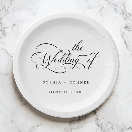 ロマンチック結婚な上品な書道 ペーパープレート