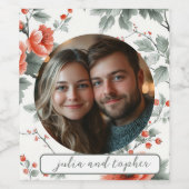 ロマンチック結婚な写真とヴィンテージクリスマスのフローラ ワインラベル (シングルラベル)