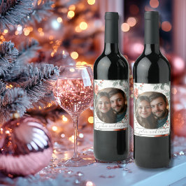 ロマンチック結婚な写真とヴィンテージクリスマスのフローラ ワインラベル