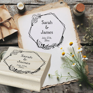 ロマンチック結婚な幾何学名の日付ゴム印 ラバースタンプ