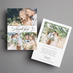 ロマンチック結婚な書道の4枚の写真 サンキューカード