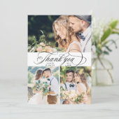 ロマンチック結婚な書道の4枚の写真 サンキューカード (スタンド正面)