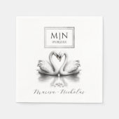 ロマンチック結婚な白鳥のナプキン | ブラック&ホワイト スタンダードカクテルナプキン (正面)