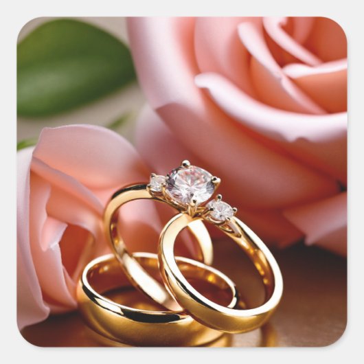 ロマンチック結婚な金ゴールドのリングや輪油絵 スクエアシール (正面)