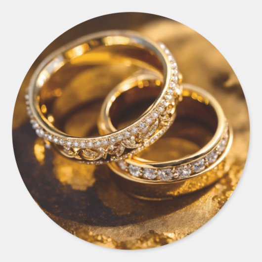 ロマンチック結婚な金ゴールドのリングや輪油絵 ラウンドシール (正面)