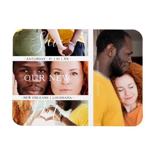 ロマンチック結婚な4つの婚約写真コラージュ マグネット (横)