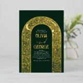 ロマンチック結婚シアルズエメラルドグリーン&金ゴールド 箔招待状 (立ち正面)