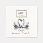 ロマンチック結婚スワンズナプキンズモノグラム スタンダードカクテルナプキン (正面)