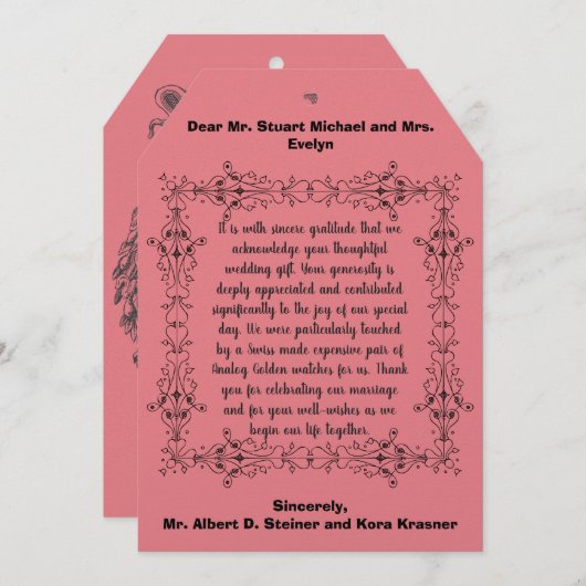 ロマンチック結婚ズフラットサンキューカード | パーソナライズ サンキューカード (正面/裏面)