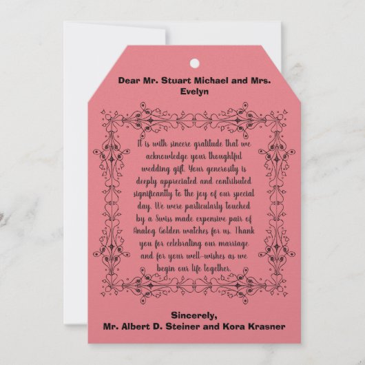 ロマンチック結婚ズフラットサンキューカード | パーソナライズ サンキューカード (正面)