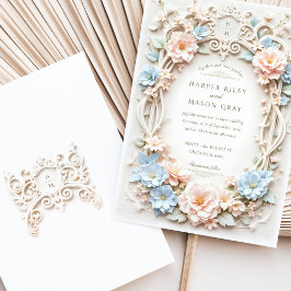 ロマンチック結婚バロックとフローラアクセント 招待状