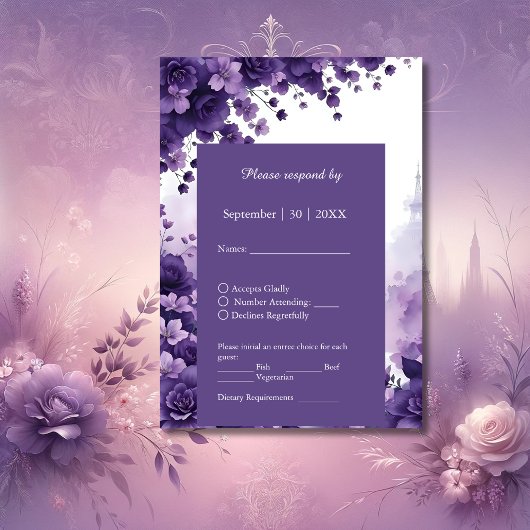 ロマンチック結婚パリ | リラフローラル&エッフェルタワー 出欠カード