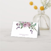 ロマンチック結婚パープルフローラのテーブル名場所 プレイスカード (裏面)