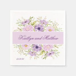 ロマンチック結婚パープルフローラ スタンダードカクテルナプキン