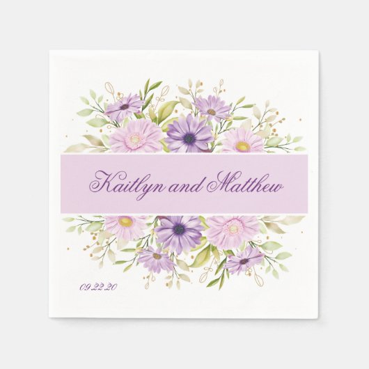 ロマンチック結婚パープルフローラ スタンダードカクテルナプキン (正面)