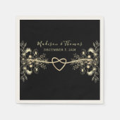 ロマンチック結婚ブラックナプキン スタンダードカクテルナプキン (正面)