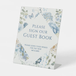 ロマンチック結婚ブルーフローラのサインOur Guest Book 台座サイン
