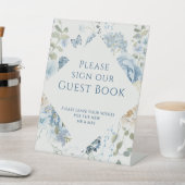 ロマンチック結婚ブルーフローラのサインOur Guest Book 台座サイン (インサイチュ)