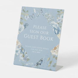 ロマンチック結婚ブルーフローラのサインOur Guest Book 台座サイン